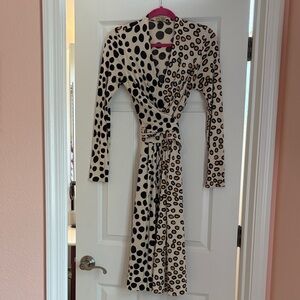 Issa London Cream Dress with Black and Brown Polka Dots